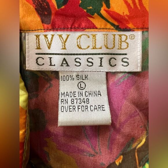 Vintage Ivy Club classics silk floral button up shirt size large Hawaiian Vaca - Picture 4 of 6